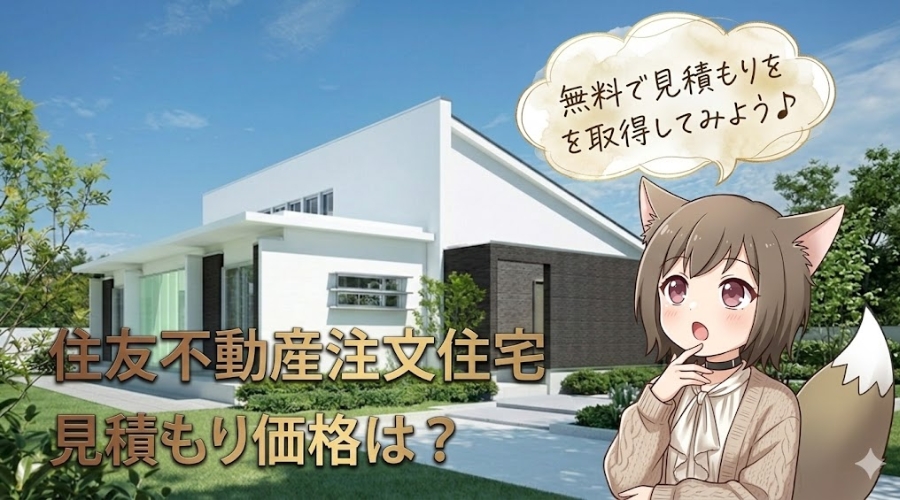 住友不動産 注文住宅 見積もり費用 解説。おしゃれなイラスト付きアイキャッチ画像。