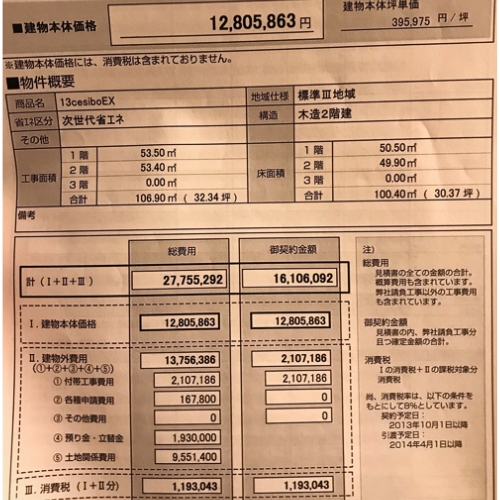 家の見積もり内訳